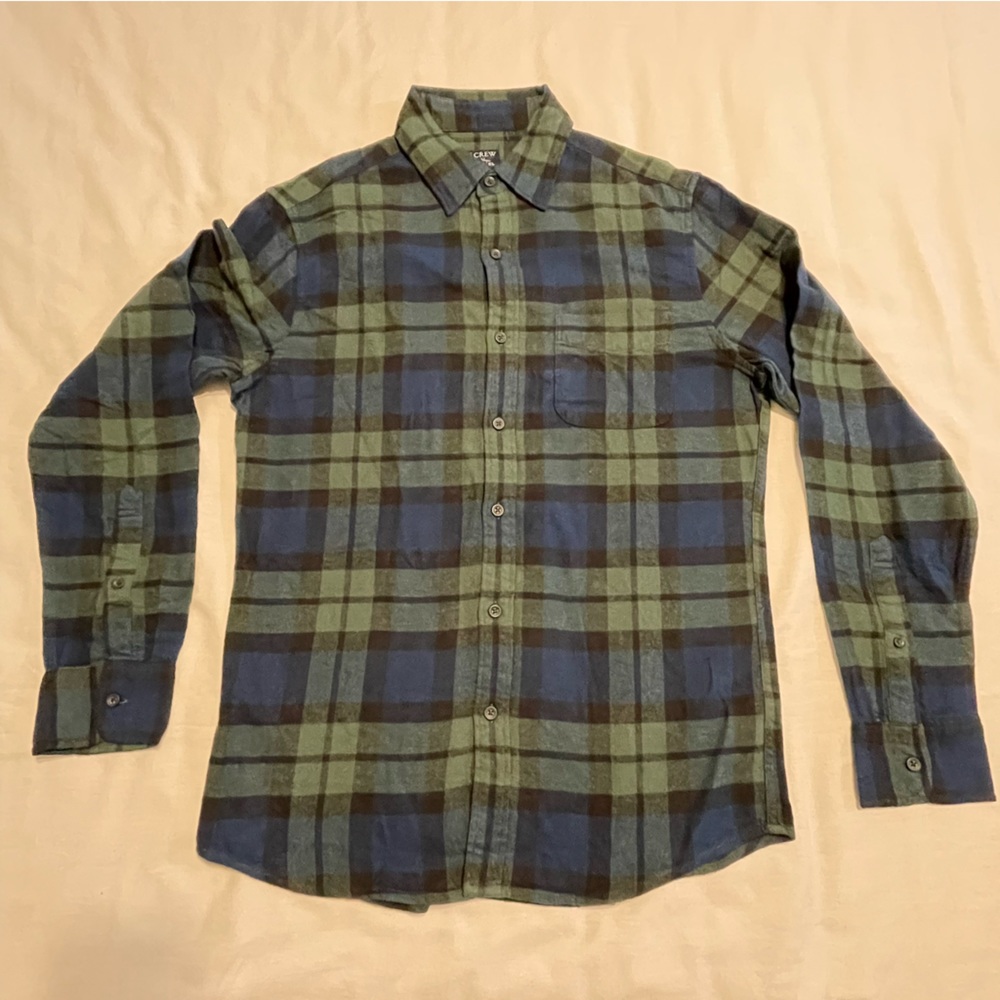 NWT J.Crew Classic Flannel Navy/Green Plaid Medium